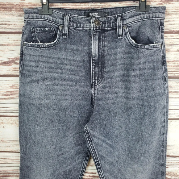 Hudson Womens Size 31x28 Black Holly Straight Leg Distressed Jeans          #238 - Picture 2 of 13
